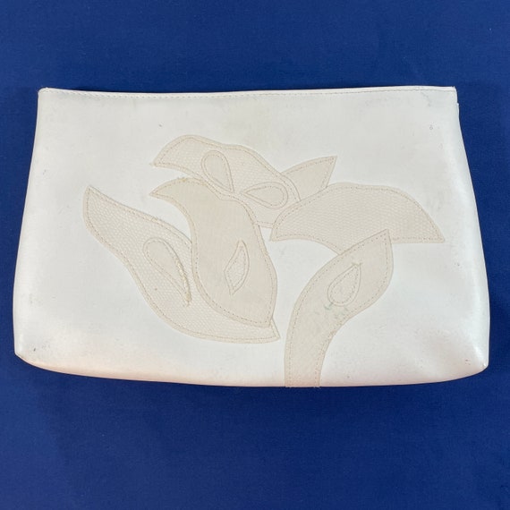 Vintage 1980s Clutch Purse White Faux Leather w/ … - image 1