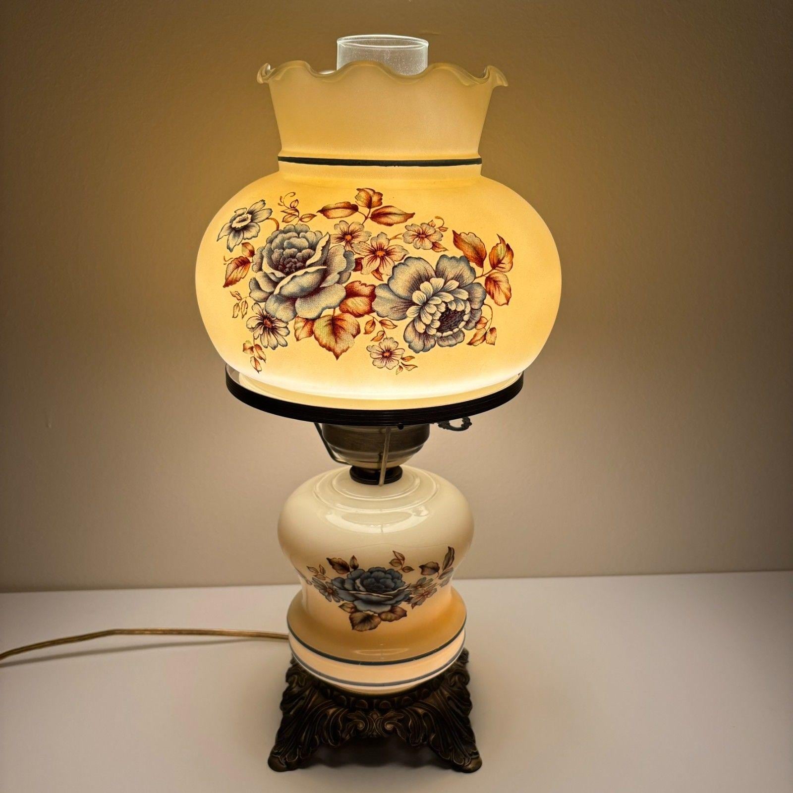 Vintage Hurricane Parlor Lamp Blue Roses Gone With the Wind Style