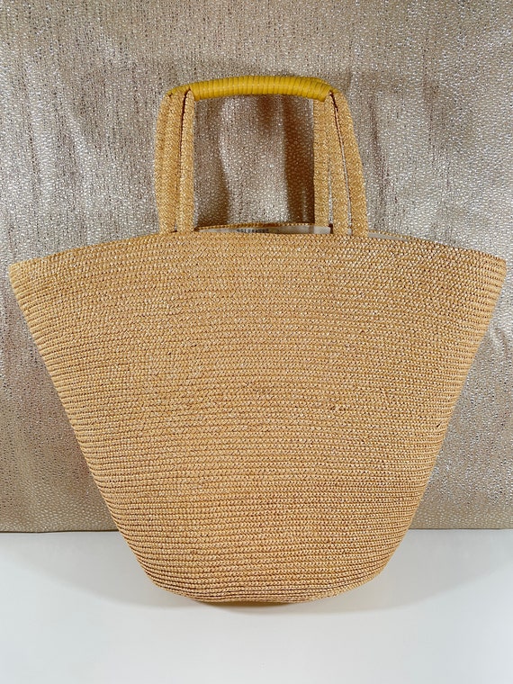 Vintage 1950s Straw Tote bag Raffia Flowers Bouquet i… - Gem