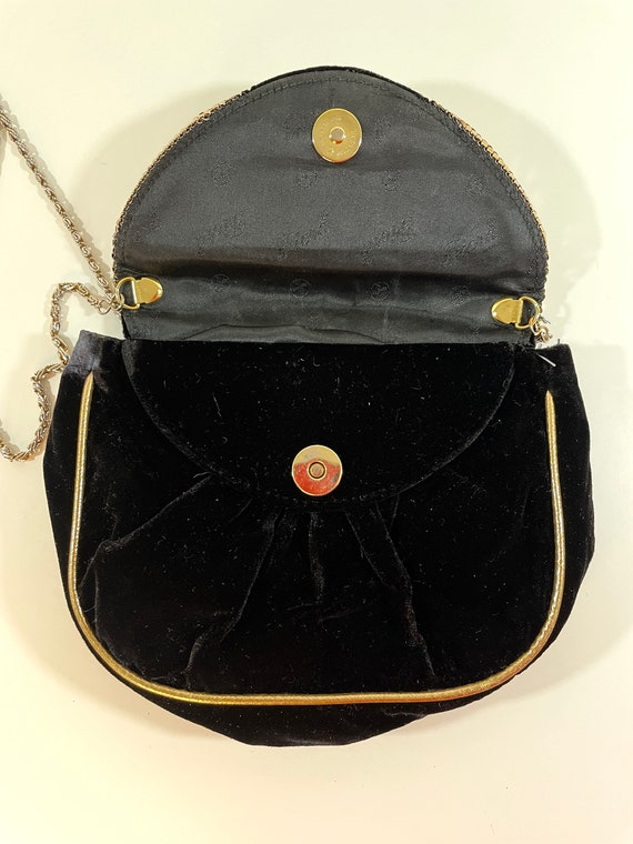 Vintage Clutch Purse Evening Bag Black Velvet Gol… - image 8