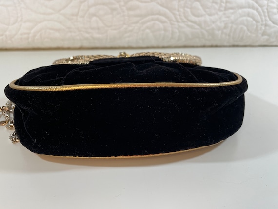 Vintage Clutch Purse Evening Bag Black Velvet Gol… - image 3