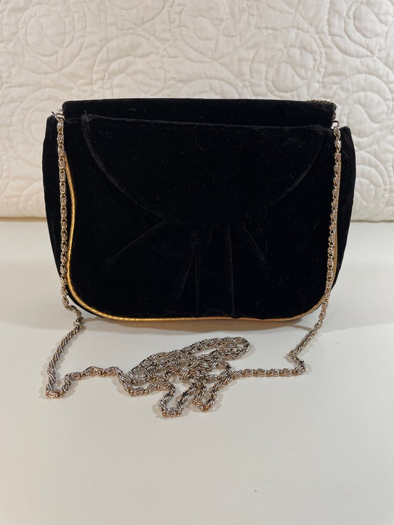 Vintage Clutch Purse Evening Bag Black Velvet Gol… - image 2