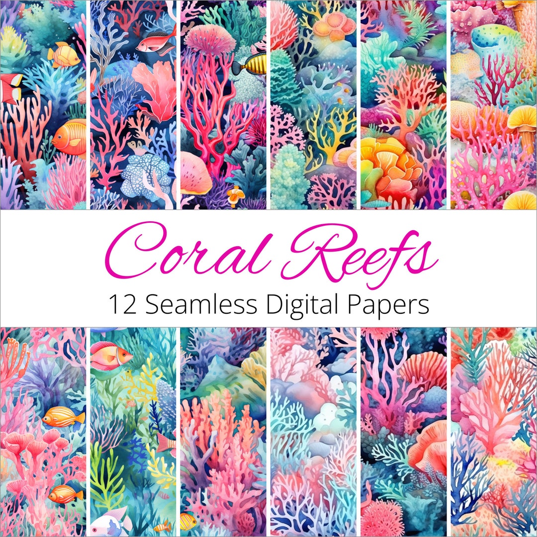 12 Seamless Coral Reef Backgrounds Digital Paper Patterns for Weddings