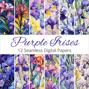 12 motifs de papier numérique sans couture iris violets pour mariages, invitations, scrapbooking, souvenirs