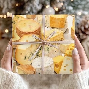 Gourmet Foodie Gift Wrap 30x36" Roll Foodie Wrapping Paper Cheese Tasting Party Birthday Holiday Christmas Gourmet Gift for Cheese Lovers