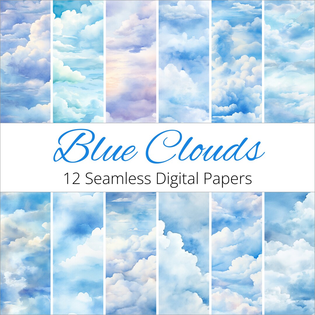 12 Seamless Watercolor Blue Clouds Backgrounds Digital Paper Patterns ...