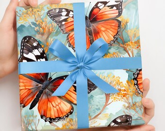 Orange fjärilspresentpapper: Botaniskt omslagspapper