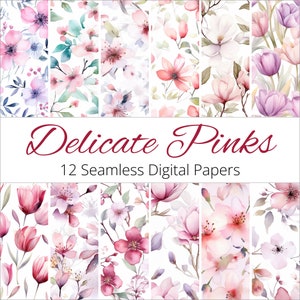 12 Seamless Delicate Pink Floral Backgrounds Digital Paper Patterns for weddings, invitations, scrapbooking, keepsakes