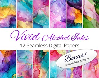 Vivid Alcohol Ink Digital Paper: Seamless Colorful Patterns (12 JPG Files)