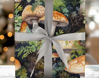 Papier d'emballage de forêt de champignons - Papier cadeau botanique fantaisiste
