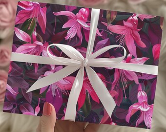 Presentpapper med rosa fuchsiablommor – Botaniskt blommigt omslagspapper
