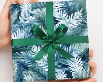 Blått och silverfärgat granpapper | Presentpapper för jul