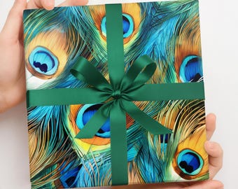 Pfauenfeder Geschenkpapier, elegantes Geschenkpapier 30x36cm