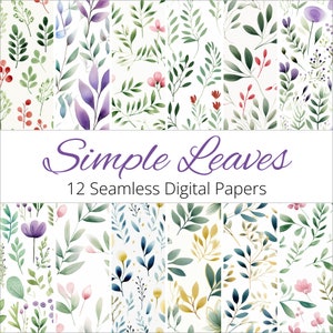 12 Seamless Simple Leaves Backgrounds Digital Paper Patterns for scrapbooking, decor, packaging, wrapping paper