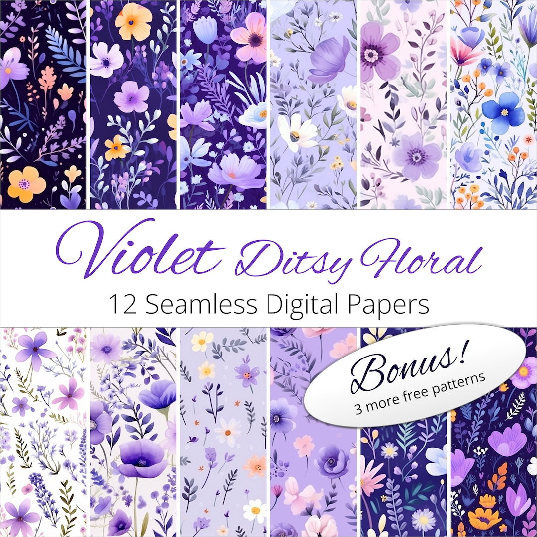 Violet Ditsy Floral Digital Paper Pack for Weddings & Scrapbooking ...