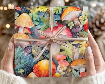 Papier d'emballage de champignons botaniques - Papier cadeau de la forêt Cottagecore