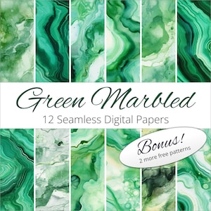 12 Seamless Green Marbled Backgrounds Digital Paper Patterns for weddings, invitations, scrapbooking, keepsakes