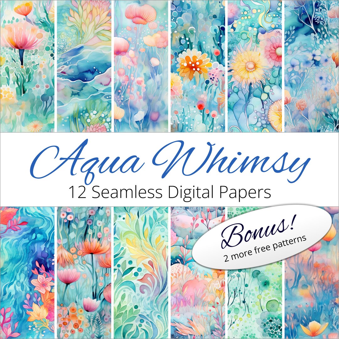 Wimsy Background 12 Seamless Aqua Whimsy Backgrounds Digital Paper Patterns for Weddings ...