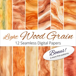 12 Seamless Light Wood Grain Backgrounds Digital Paper Patterns for weddings, invitations, scrapbooking, keepsakes