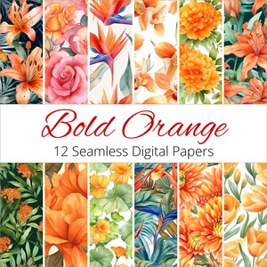 12 Seamless Bold Orange Flower Backgrounds Digital Paper Patterns for weddings, invitations, scrapbooking, keepsakes