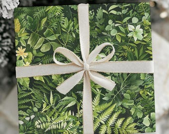 Akvarell ormbunke och blommig presentpapper - Woodland Botanical Paper