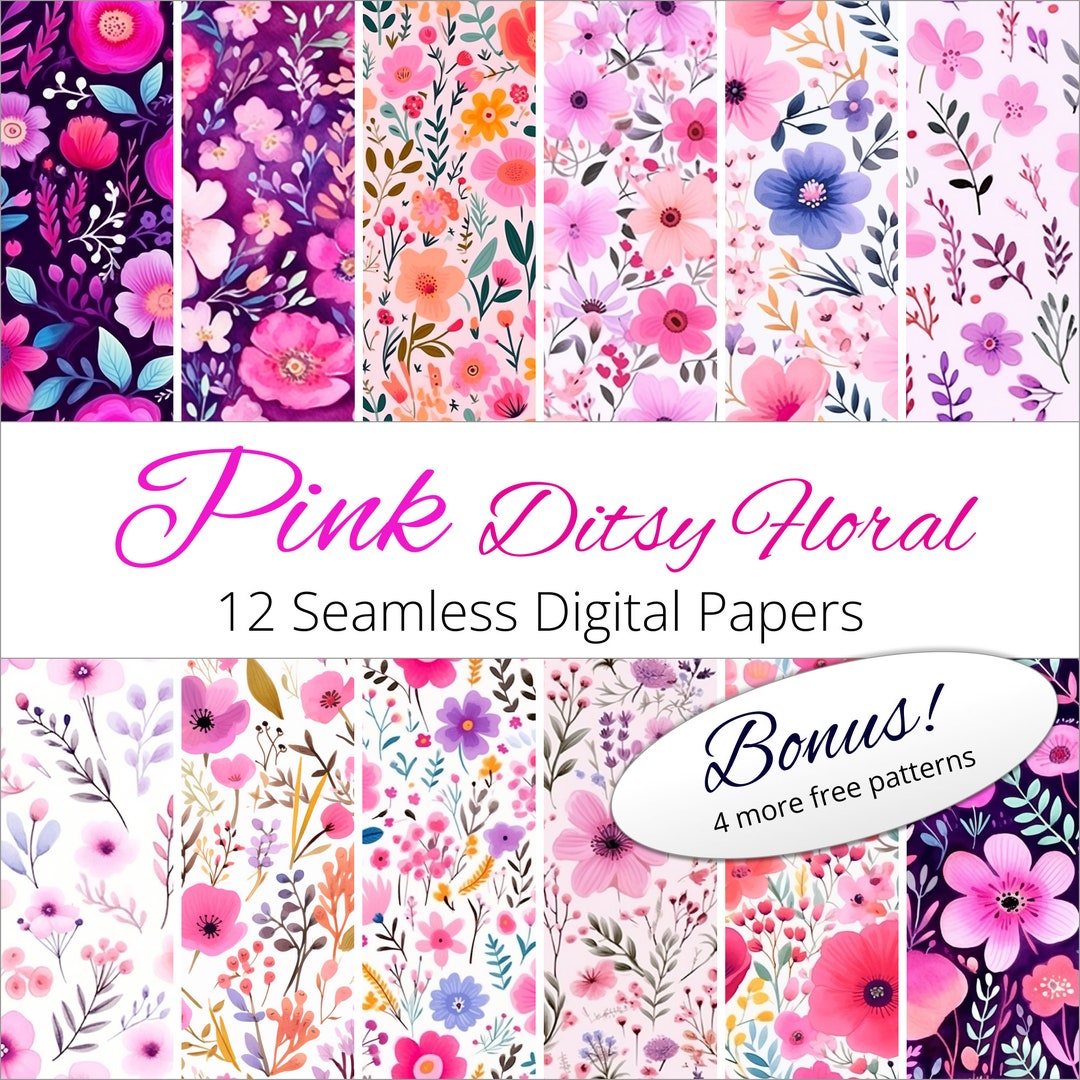 Pink Ditsy Floral Watercolor Digital Paper Pack – Seamless Patterns ...