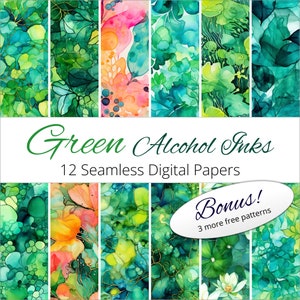 Green Alcohol Ink Papers: Craft Seamless Patterns (12 Digital Files)