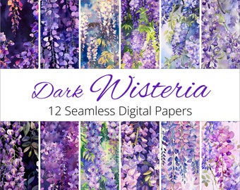 Dark Wisteria Floral Patterns: Digital Paper Set - Seamless Designs