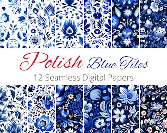 12 Seamless Polish Blue Tile Backgrounds Digital Paper Patterns for scrapbooking, decor, packaging, art prints