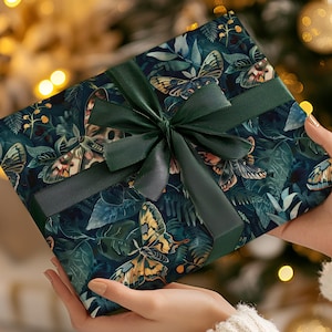 Woodland Gift Wrap 30x36" Rotolo Moth Cottagecore Botanical Goth Carta da regalo Festa Compleanno Carta da regalo riciclabile Festa Natale