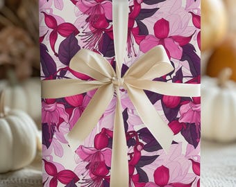 Fuchsia blommigt presentpapper - miljövänligt rosa blommigt presentpapper