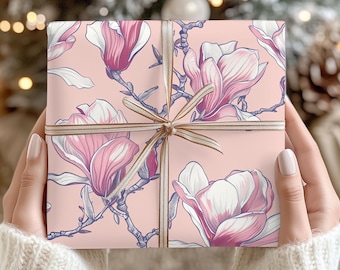 Rosa Magnolia Satin Presentpapper - Blommigt Presentpapper