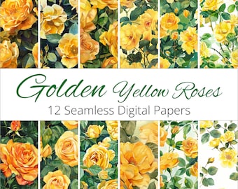 Carta digitale con rose giallo oro - 12 disegni floreali senza soluzione di continuità