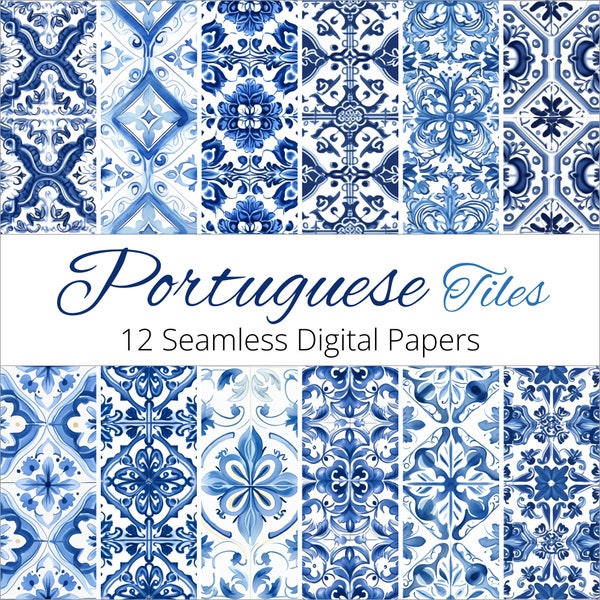 12 Seamless Portuguese Tile Backgrounds Digital Paper Patterns for scrapbooking, decor, packaging, art prints