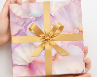 Kustnära rosa snäckskalspresentpapper - Strandlig julklappspappersrulle