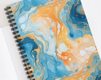 Blue Marbled Spiral Journal - Artist Sketchbook, Lined Notepad