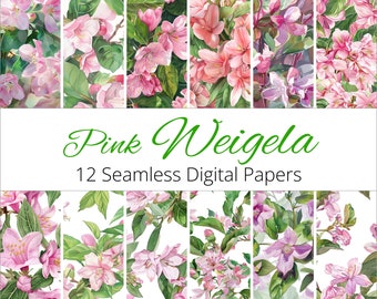 Pink Weigela Flower Paper: Seamless Floral Patterns (Digital Download)