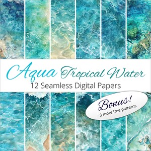 Aqua tropiska vattenmönster, digitalt papperspaket - sömlösa mönster