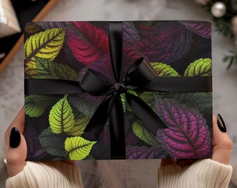 Carta da regalo con foglie di coleus neon gotiche - Carta da regalo dark fantasy