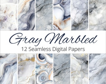 Papel digital gris jaspeado: texturas de acuarela (12 diseños sin costuras)