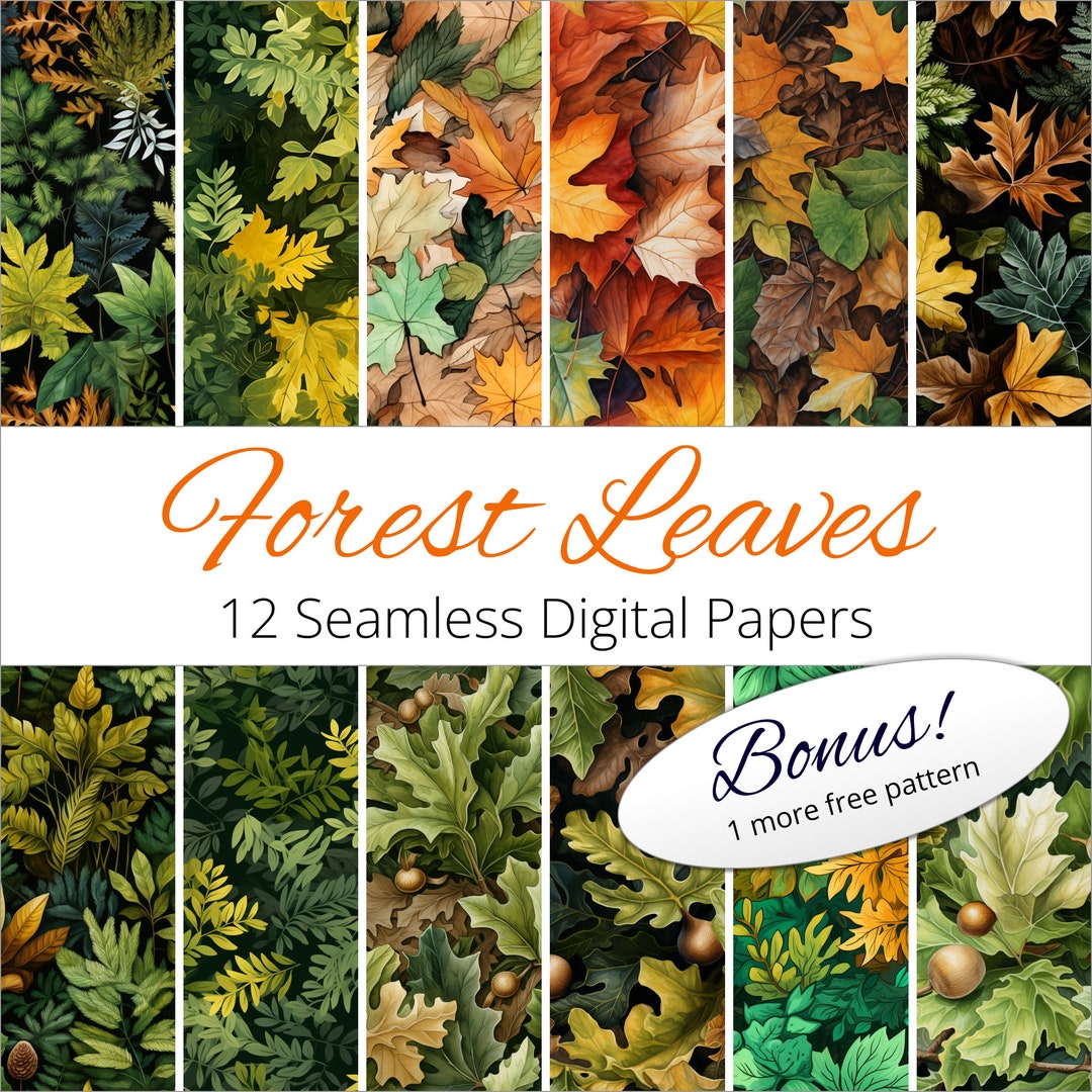 12 Seamless Forest Leaves Backgrounds Digital Paper Patterns for ...