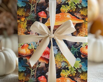 Cadeaupapier herfstpaddestoelenbos – Cottagecore kerstvakantiepapier
