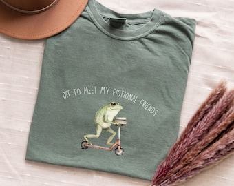 Off to Funny Frog Book Lover Bookish Comfort Colors T Shirt, Silly Tom Foolery Tshirt, Cottagecore Cozy Books Tee, Weirdcore Frog Meme