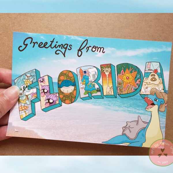 Pokemon inspired postcards - Greetings from Florida (back is blank)