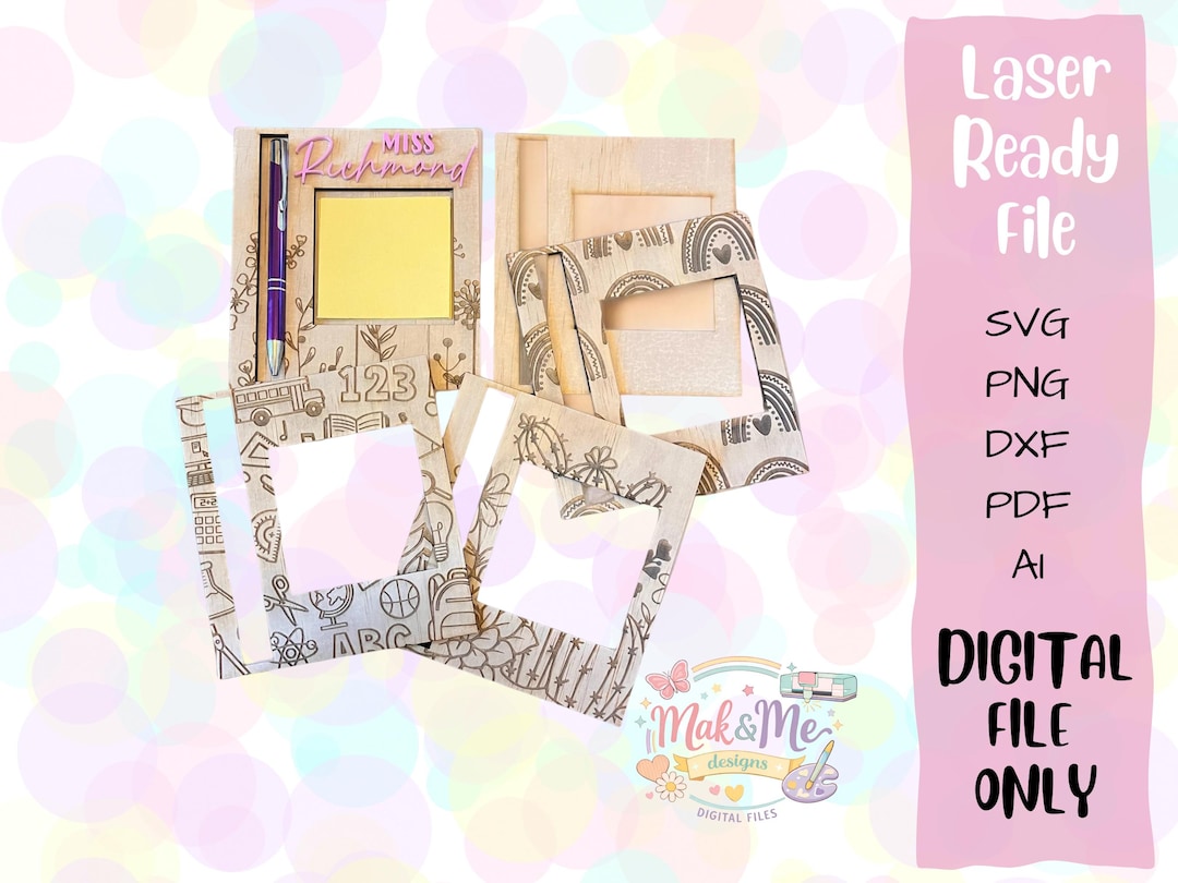 Laser Cut File | Sticky Note Holder With Pen Slot | Digital Download ...