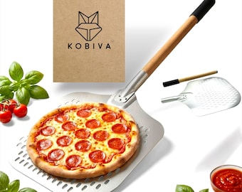 Professional Aluminum Pizza Peel with Ergonomic Rubber Grip Handle, Detachable Beechwood, Non-Stick Large 14"x12" Paddle for Home & Wood 35”