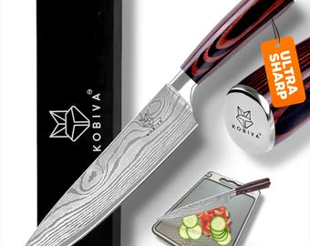 Couteau de chef japonais Gyuto de 20 cm (8 po.) | Acier à haute teneur en carbone, motif damas, poignée ergonomique