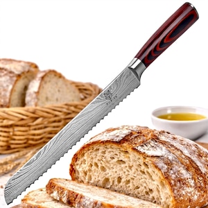 10-inch Serrated Bread Knife | Japanese Steel, Gift Box, Damascus Pattern