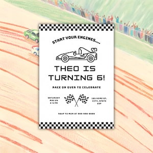 Invitation d'anniversaire de voiture de course | Faire-part de course modifiable | Thème Démarrer vos moteurs | 6e anniversaire de garçon | Toile | Téléchargement instantané