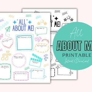 All About Me Worksheet, Printable Activity for Kids, Writing prompt for kids, Back to School Printable, Educational children page